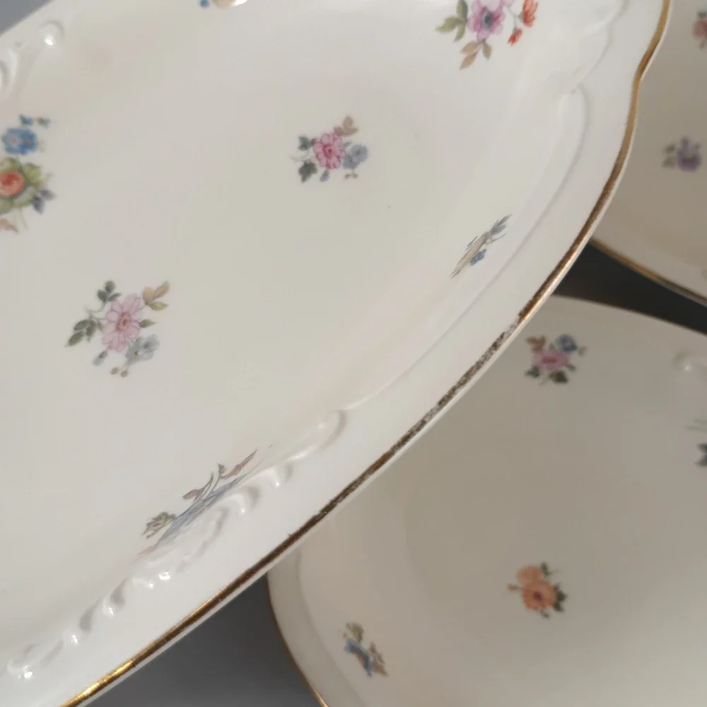 VTG Royal Bayreuth Royal Tettau Germany U.S. Zone Cream Floral Oval Serving Dish